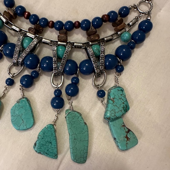 Robert Rose Vintage Turquoise and Silvertone Bibb Necklace - Picture 6 of 13